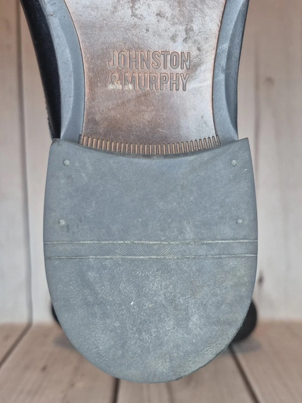 Johnston & Murphy Men's Size 9.5M Hendrick Plain Toe Black Leather Oxford Shoes